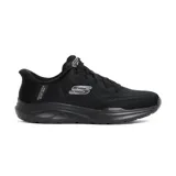 Championes deportivos Skechers Equalizer 6.0 Royze para hombre, color negro. Confeccionados con materiales veganos, capellada de punto, plantilla de espuma viscoelástica refrigerada por aire y tecnología Hands-Free Slip-ins.