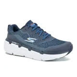 Championes deportivos Skechers Max Cushioning Premier - Vantage, color azul marino con detalles en celeste y blanco. Capellada de malla transpirable, plantilla Air-Cooled Goga Mat y entresuela Ultra Go.