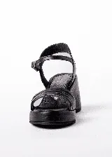 Sandalias de cuero marrón con plataforma de 7 cm con estampado de piel de serpiente.