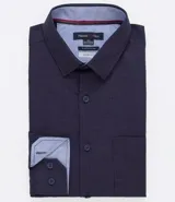 Camisa de vestir de hombre, marca Preston Field, modelo Slim Fit, de manga larga, con estampa de mini cuadrillé y bolsillo en el pecho.