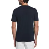 Remera de hombre Original Penguin de algodón color azul marino con estampado frontal con el logo de la marca en tonos celeste, naranja y blanco.