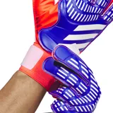 Guantes de arquero Adidas Predator, color naranja y azul con detalles en blanco.