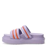 Sandalias de plataforma color beige con tiras acolchadas y detalle de ribete fucsia.