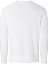 Sweater blanco de algodón orgánico con textura slub, cuello redondo, hombros caídos y etiqueta con logo de goma de Calvin Klein en el bajo.