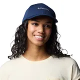 Gorra de béisbol negra marca Columbia, con logo bordado en blanco al frente y cierre ajustable en la parte posterior.