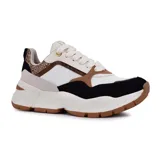 Zapatillas deportivas de diseño moderno, con combinación de colores negro, blanco y marrón, ideales para uso diario.