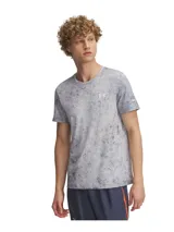 Remera deportiva Under Armour Seamless para hombre, color gris con estampado abstracto y logo en el pecho.