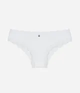 Bombacha bikini roja de poliamida con detalles de encaje y dije de cereza.