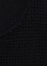 Top negro de tejido de punto fino con tirantes anchos, cuello escotado y detalle de strass.
