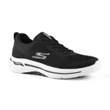 Championes deportivos Skechers Go Walk Arch Fit Motion Breez, color negro con suela blanca. Capellada de tejido de punto transpirable, cordones, plantilla Arch Fit removible y entresuela Ultra Go.