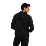Campera de hombre con cierre en color negro y detalles en blanco, confeccionada en poliéster y algodón.