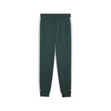 Pantalón deportivo Puma T7 Always On Track, color verde oscuro con raya lateral color crema y logo de la marca bordado en blanco.