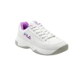 Championes Fila Grand Prix de mujer, color blanco con detalles en lila y celeste.