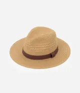 Sombrero de paja color beige con cinta marrón.