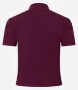 Blusa corta rosa de rib, con cuello alto y mangas cortas.