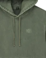 Buzo hoodie negro de algodón con capucha, cordón ajustable y bolsillo tipo canguro.