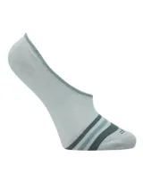 Calcetín femenino bajo, color gris con líneas en verde oscuro.