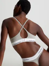 Brasier Calvin Klein Modern Cotton, color gris melange, con escote en V, breteles regulables y banda elástica blanca con logo de la marca.