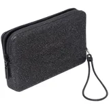 Mini bolso de mano Havaianas color negro con glitter plateado, cierre superior con cremallera y correa de mano.