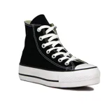 Championes Converse Chuck Taylor All Star de caña alta, color negro, con plataforma blanca y cordones blancos.