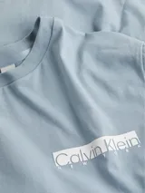 Remera celeste de algodón con cuello redondo y logo Calvin Klein New York estampado en el pecho.