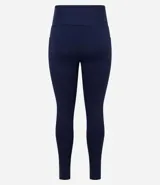 Calza deportiva gris oscuro de microfibra con bolsillos laterales y detalle de franja con texto en la parte inferior de la pierna.