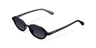 Gafas de sol unisex con montura ovalada negra y lentes polarizadas negras.