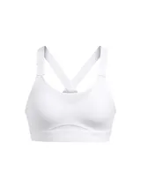 Top deportivo blanco Under Armour Infinity High, de alto impacto, con breteles anchos regulables y almohadillas removibles.