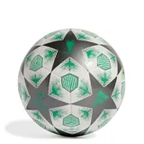 Pelota de fútbol en color blanco con detalles en verde y negro, diseñada para partidos y entrenamientos.