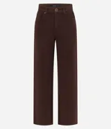 Pantalón de vestir marrón de corte recto, cintura alta, con bolsillos laterales y traseros.