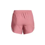 Short Under Armour Fly By 2.0 de mujer color negro con detalles en naranja, con cintura elástica, calce holgado y logo estampado en la pierna izquierda.