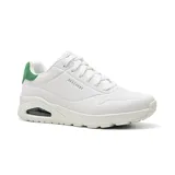 Championes Skechers Street Uno Suited On Air, de estilo deportivo con cordones, capellada de durabuck en bajorrelieve, ribete de ante en el talón, plantilla Skechers Air-Cooled Memory Foam y media suela Skech-Air con cámara de aire visible.