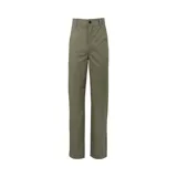 Pantalón de gabardina color verde oliva, corte recto, con bolsillos laterales, traseros y utilitario en el muslo.