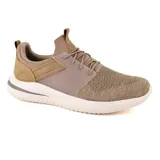 Championes Skechers Delson 3.0 Cicada color marrón, de estilo casual, con capellada de malla tejida y material sintético, cordones elásticos y plantilla Skechers Air Cooled Memory Foam.