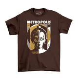 Remera marrón con estampado del poster de la película Metropolis de Fritz Lang.