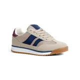 Championes deportivos American Sport Resh Shine, color dorado craquelado con detalles en negro y blanco. Presentan tres franjas negras en los laterales, cordones blancos y suela de goma marrón.