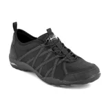 Zapatilla casual Skechers Relaxed Fit Arch Fit Comfy Paradise Found, color negro, con cordones elásticos, capellada de tela texturizada y material sintético, plantilla Arch Fit acolchada extraíble y entresuela acolchada liviana.