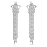 Caravanas de clip con forma de estrella, con piedras blancas redondas y talla baguette, con baño de rodio.