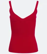 Blusa tipo musculosa de punto acanalado color fucsia, con escote en V y tirantes finos. Confeccionada con viscosa responsable y poliamida.