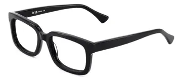 Armazón de gafas de acetato negro con diseño rectangular y patillas antideslizantes.