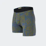 Boxer Stance Mas Love con estampado de dibujos en verde sobre fondo azul.