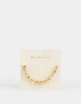 Pulsera dorada con eslabones rectangulares unidos por esferas.