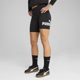 Calza ciclista negra con logo Puma estampado en blanco en la pierna izquierda.