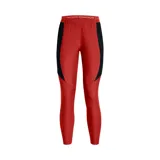 Pantalón deportivo Under Armour Challenger Pro para mujer, color rojo con paneles laterales en negro y logo blanco.
