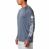 Remera de manga larga Columbia Terminal Tackle Heat, color gris jaspeado, con logo de la marca en el pecho y en la manga. Confeccionada en tejido transpirable de secado rápido y protección solar UPF 50.