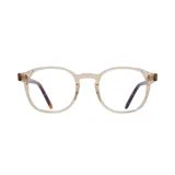 Lentes de eco acetato color beige con detalles en carey en las patillas.