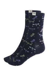 Pack de dos pares de medias azules con estampado de libélulas de diferentes colores.