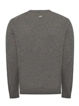 Sweater gris de lana y cashmere con cuello en V, manga larga y calce regular.