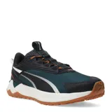 Championes de trail running Puma Extend Lite, color negro con detalles en verde y naranja. Suela de goma PUMAGRIP con tacos profundos y mediasuela de EVA con plantilla SOFTFOAM+.