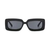 Gafas de sol negras con marco rectangular de plástico reciclado y lentes grises con filtro UV 400.